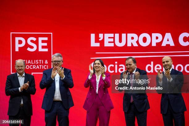 German Canchellor Olaf Scholz, PES Common Candidate Nicolas Schmit, General Secretary of the Partito Democratico Elly Schlein, PES President Stefan...