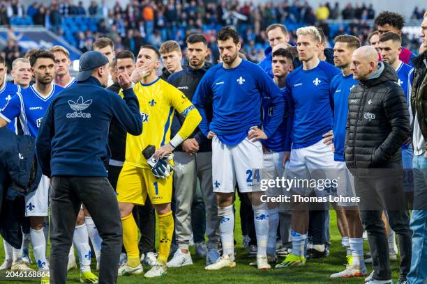 Darmstadt 98 fan shouts at the players and coach Torsten Lieberknecht for their poor performancen after the Bundesliga match between SV Darmstadt 98...