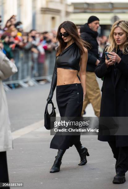 Emily Ratajkowski is seen outside Courrèges during the Womenswear Fall/Winter 2024/25 as part of Paris Fashion Week on February 28, 2024 in Paris,...