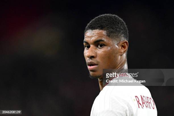 Marcus Rashford of Manchester United looks on during the Emirates FA Cup Fifth Round match between Nottingham Forest and Manchester United at City...