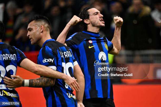 Matteo Darmian of Internazionale FC celebrates a goal during the Serie A TIM match between FC Internazionale and Atalanta BC - Serie A TIM at Stadio...