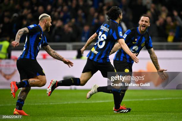 Matteo Darmian of Internazionale FC celebrates a goal during the Serie A TIM match between FC Internazionale and Atalanta BC - Serie A TIM at Stadio...
