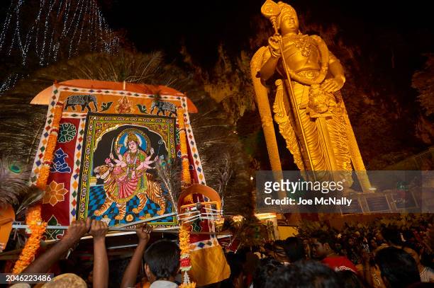 Parade in Kuala Lumpur, Malaysia, in February 2010, during Thaipusam, a major religious festival celebrated by the Hindu Tamil community. It...