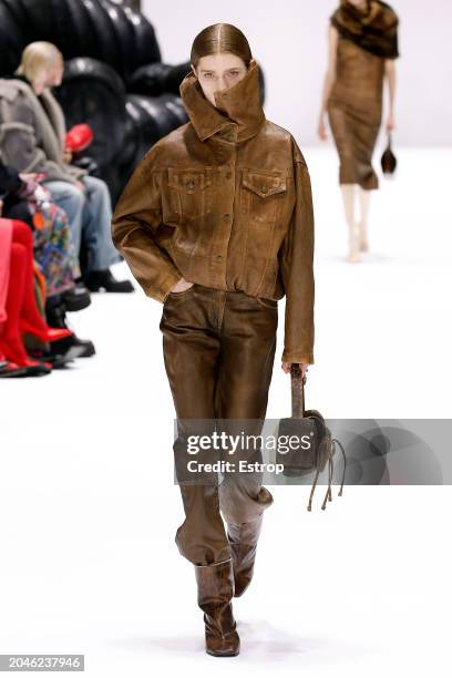 Model walks the runway during the Acne Studios Womenswear Fall/Winter 2024-2025 show as part of Paris Fashion Week on February 28, 2024 in Paris,...