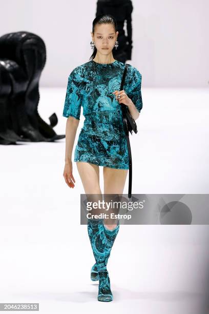 Model walks the runway during the Acne Studios Womenswear Fall/Winter 2024-2025 show as part of Paris Fashion Week on February 28, 2024 in Paris,...