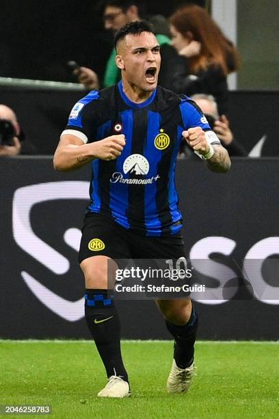 Lautaro Martinez of Internazionale FC celebrates a second goal during the Serie A TIM match between FC Internazionale and Atalanta BC - Serie A TIM...