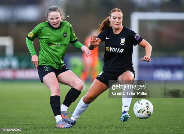 Westmeath , Ireland - 2 March 2024; Freya Healy of Peamount United in action against Shauna Brennan of Athlone Town during the 2024 Women's...