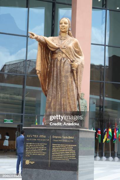 View of the statue of Empress Tayitu Betul at Adwa Memorial Museum ahead of the 128th anniversary of Ethiopia's Adwa victory in Addis Ababa, Ethiopia...