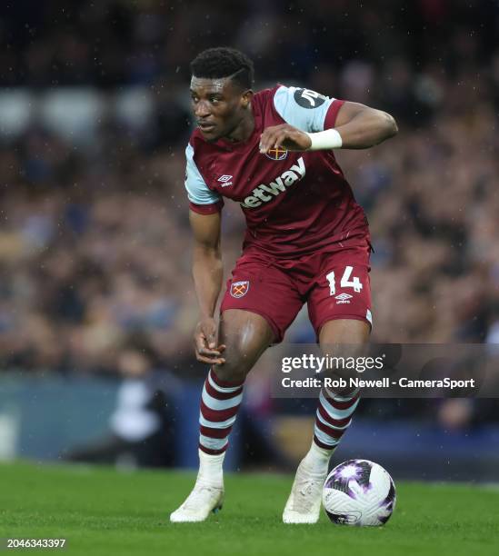 West Ham United's Mohammed Kudus during the Premier League match between Everton FC and West Ham United at Goodison Park on March 2, 2024 in...