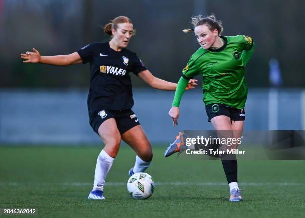 Westmeath , Ireland - 2 March 2024; Freya Healy of Peamount United in action against Shauna Brennan of Athlone Town during the 2024 Women's...