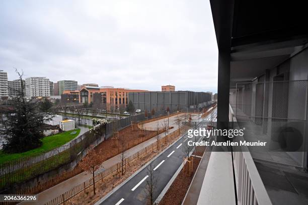 View from the balcony from an athlete apartment for the Paris 2024 Olympic Games at the Olympic village on February 26, 2024 in Paris, France.