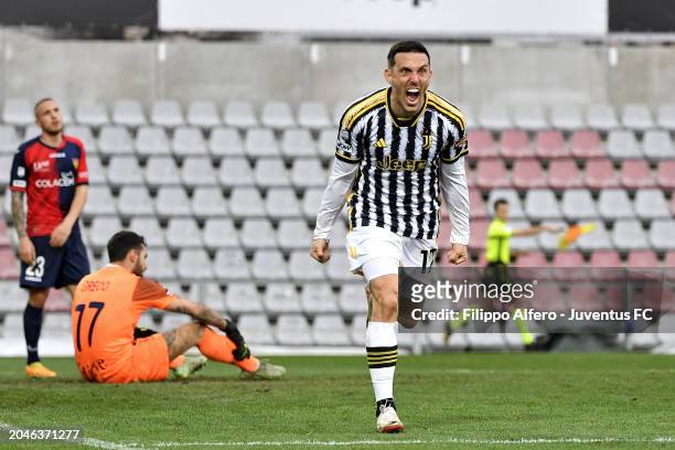 Simone Guerra of Juventus celebrates after scoring a goal during the Serie C match between Juventus Next Gen and Gubbio at Stadio Giuseppe Moccagatta...