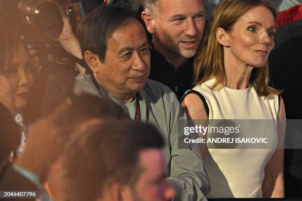 Red Bull Racing team principal Christian Horner along with his wife British singer Geri Halliwell and Thai businessman Chalerm Yoovidhya and his wife...