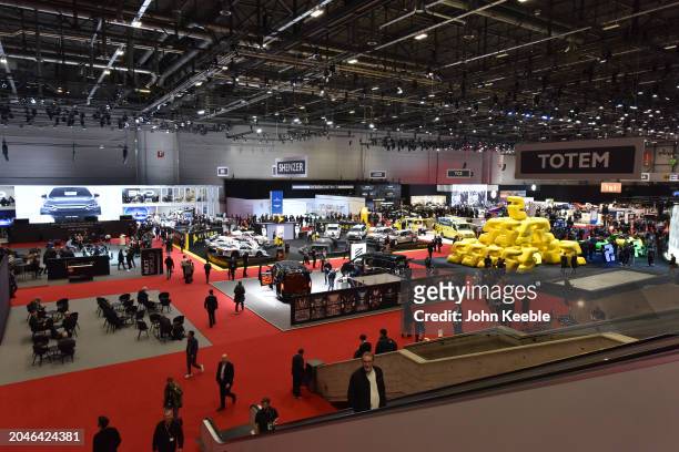 General view of the exhibition hall during the Geneva Motor Show 2024 at Palexpo on February 26, 2024 in Geneva, Switzerland. The 2024 Geneva Motor...