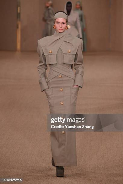 Model walks the runway during the Balmain Womenswear Fall/Winter 2024-2025 show as part of Paris Fashion Week on February 28, 2024 in Paris, France.