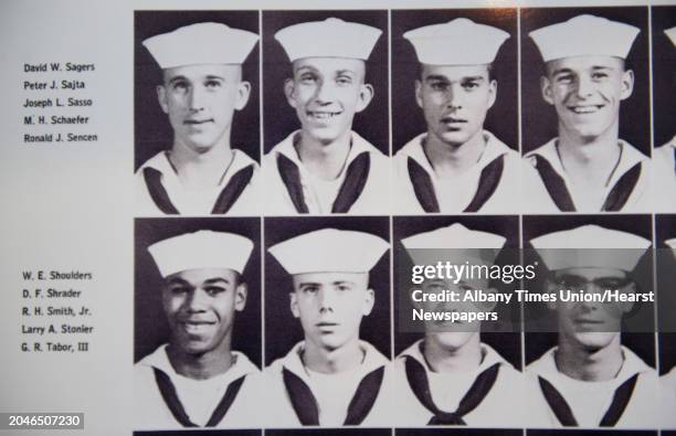 Photo of Navy Vietnam veteran Peter Sajta, top row, second from left, from a yearbook type photo book on Thursday, Jan. 15, 2015 in Hagaman, N.Y....