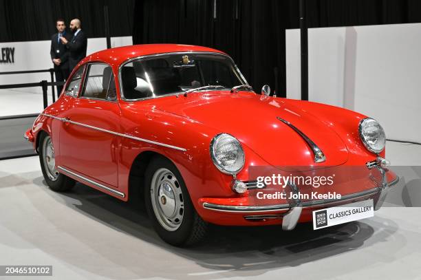 Red 1948 Porsche 356 vintage car is displayed in the Classics Gallery during the Geneva Motor Show 2024 at Palexpo on February 26, 2024 in Geneva,...