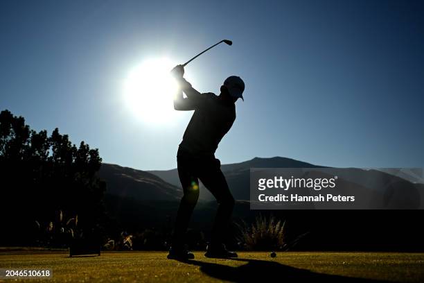 Daniel Hillier of New Zealand plays a shot during day one of the 2024 New Zealand Golf Open at Millbrook Resort on February 29, 2024 in Queenstown,...