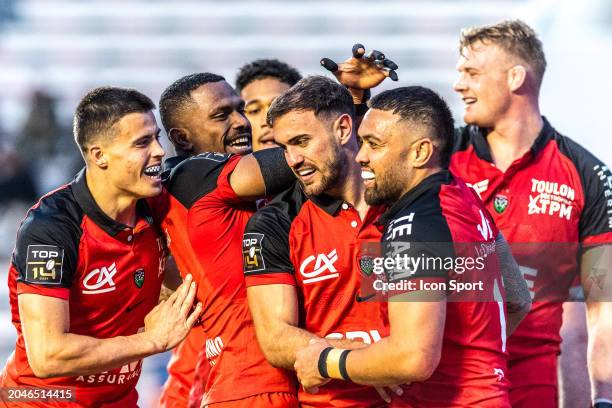 Melvyn JAMINET of Toulon celebrates during the Top 14 match between Toulon and Perpignan at Felix Mayol Stadium on March 2, 2024 in Toulon, France. -...