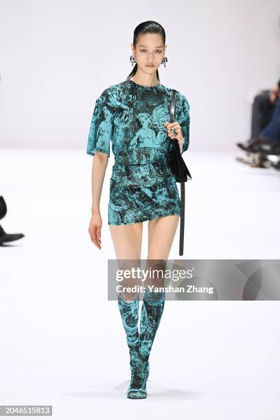 Model walks the runway during the Acne Studios Womenswear Fall/Winter 2024-2025 show as part of Paris Fashion Week on February 28, 2024 in Paris,...