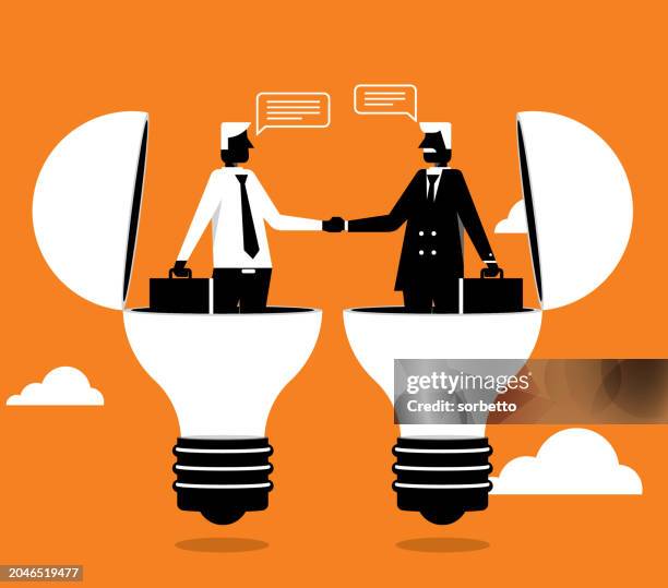 businessmen - combine creative thinking - right first time stock illustrations