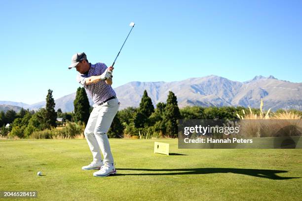 Tyler Hodge of New Zealand tees off during day one of the 2024 New Zealand Golf Open at Millbrook Resort on February 29, 2024 in Queenstown, New...