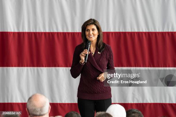 Republican presidential candidate former U.N. Ambassador Nikki Haley speaks during a campaign rally at Raleigh Union Station on March 2, 2024 in...