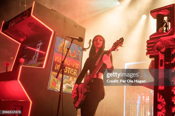 Alicia Vigil from DragonForce performs on stage at Sentrum Scene on February 28, 2024 in Oslo, Norway.