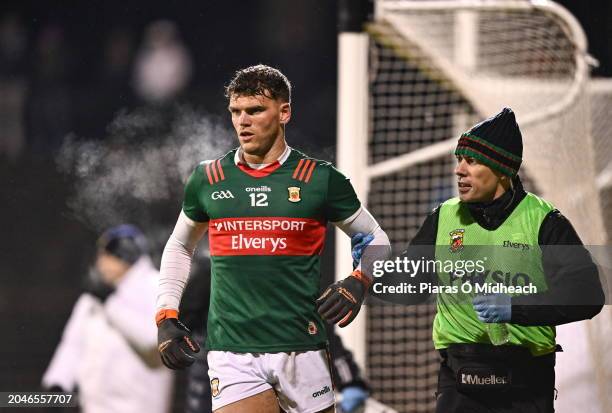 Mayo , Ireland - 2 March 2024; Jordan Flynn of Mayo leaves the pitch to receive medical attention for an injury during the Allianz Football League...