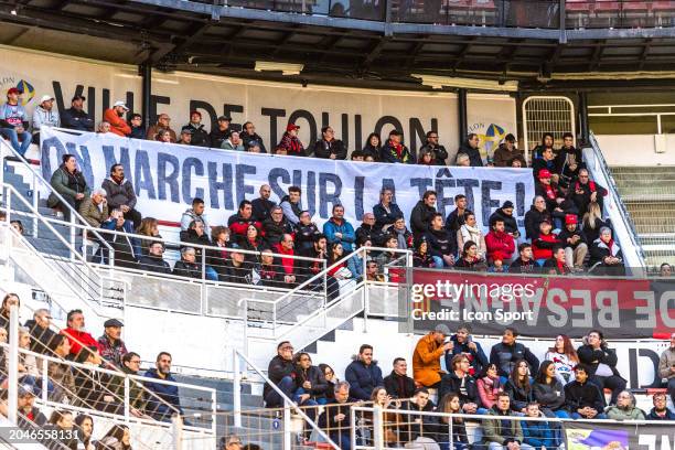 Fans Touloun banner during the Top 14 match between Toulon and Perpignan at Felix Mayol Stadium on March 2, 2024 in Toulon, France. - Photo by Icon...