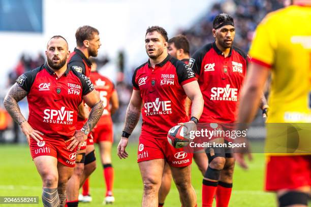 Beka GIGASHVILI and Teddy BAUBIGNY of Toulon during the Top 14 match between Toulon and Perpignan at Felix Mayol Stadium on March 2, 2024 in Toulon,...