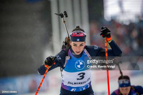 Lisa Vittozzi of Italy in action during the Women 12.5 km Mass Start at the BMW IBU World Cup Biathlon Oslo - Holmenkollen on March 2, 2024 in Oslo,...