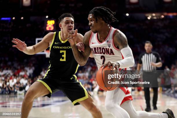 Arizona Wildcats guard Caleb Love during the first half of a men's basketball game between the Oregon Ducks and the University of Arizona Wildcats on...