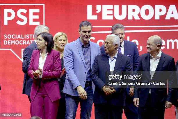 Olaf Scholz Chancellor of Germany, SPD Germany Pedro Sánchez Prime Minister of Spain and Elly Schlein, Leader of PD Italyparticipate in the PSE...