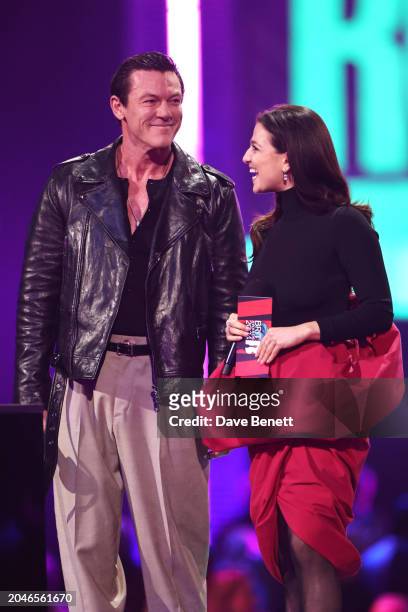 Luke Evans and Marisa Abela present at The BRIT Awards 2024 at The O2 Arena on March 2, 2024 in London, England.