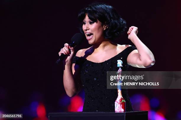 British singer-songwriter Rachel Keen, known as Raye speaks after receiving the R&B Act of the year award during BRIT Awards 2024 ceremony and live...