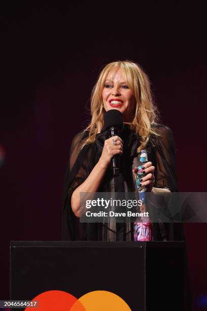 Kylie Minogue accepts the BRITs Global Icon award at The BRIT Awards 2024 at The O2 Arena on March 2, 2024 in London, England.