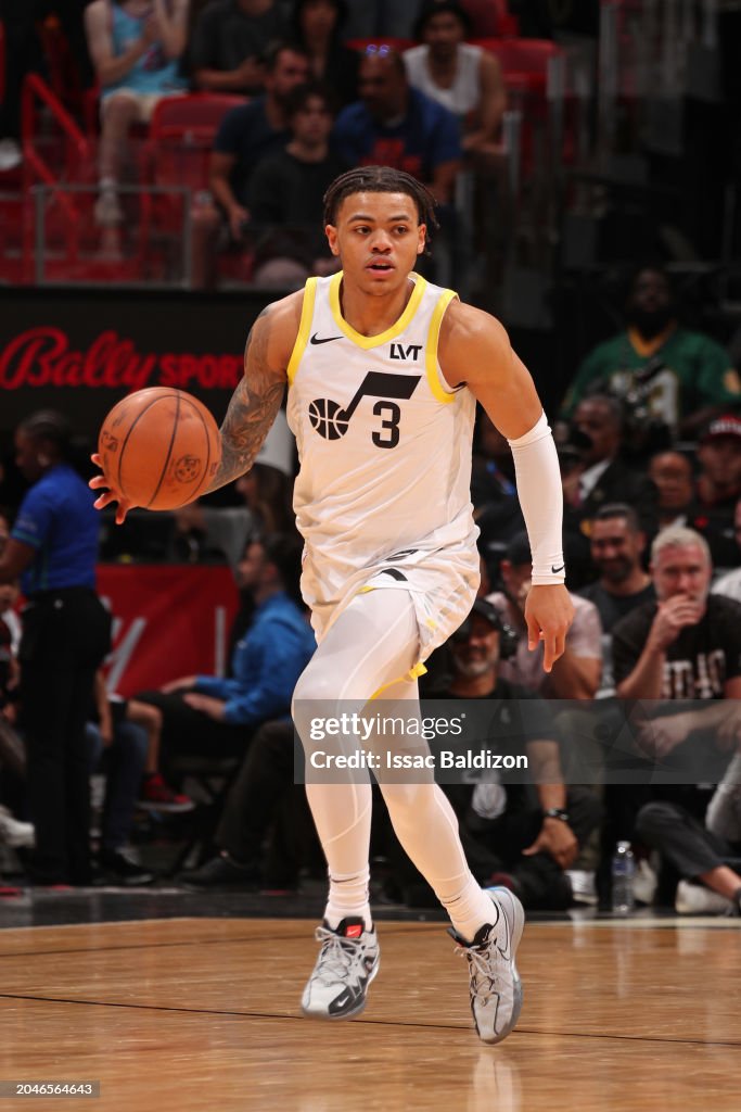 Keyonte George Hair Keyonte George of the Utah Jazz brings the ball up court during the ...