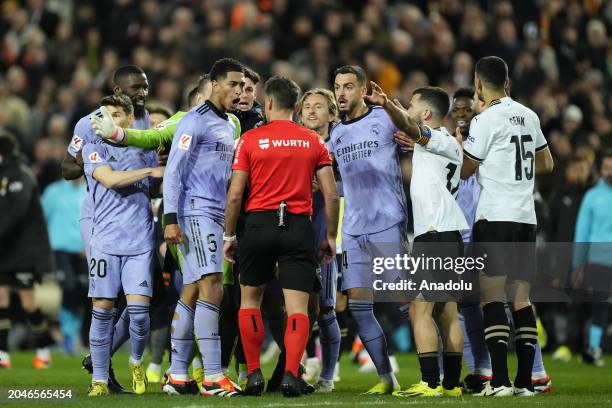 Jude Bellingham central midfield of Real Madrid and England protest to referee after the LaLiga EA Sports match between Valencia CF and Real Madrid...