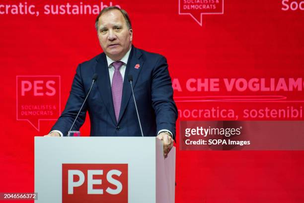 Stefan Löfven speaks during the Party of European Socialists Election Congress in Rome.