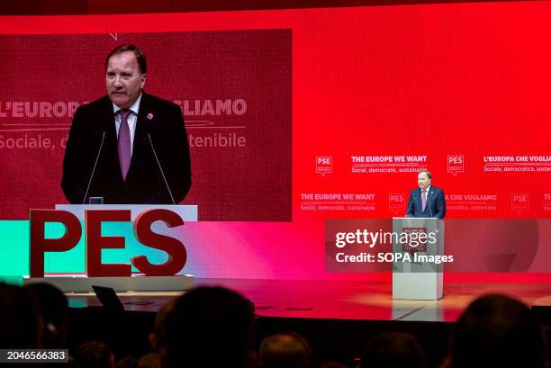 Stefan Löfven speaks during the Party of European Socialists Election Congress in Rome.