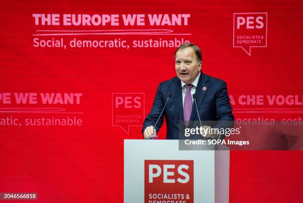 Stefan Löfven speaks during the Party of European Socialists Election Congress in Rome.