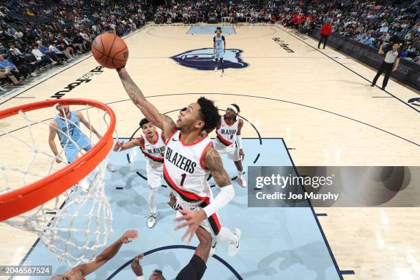 Anfernee Simons of the Portland Trail Blazers grabs a rebound during the game against the Memphis Grizzlies on March 2, 2024 at FedExForum in...