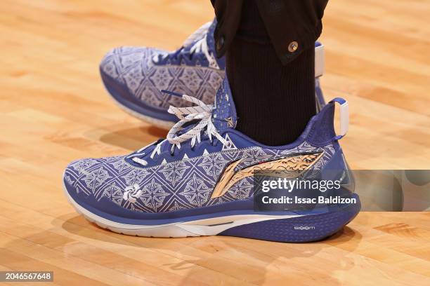 The sneakers worn by Jimmy Butler of the Miami Heat during the game against the Utah Jazz on March 2, 2024 at Kaseya Center in Miami, Florida. NOTE...