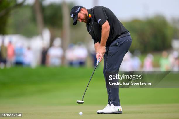 Shane Lowry of Ireland putts at the tenth hole during the third round of Cognizant Classic in The Palm Beaches at PGA National Resort the Champion...