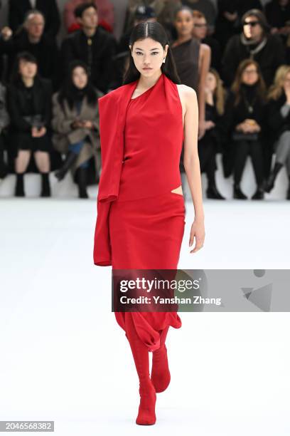 Model walks the runway during the Courrèges Womenswear Fall/Winter 2024-2025 show as part of Paris Fashion Week on February 28, 2024 in Paris, France.