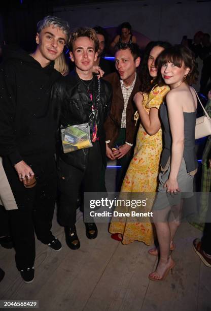 Stevie Ruffs, Laurie Kynaston, Thomas Flynn, Jessica Brown Findlay and Jenny Walser attend the Universal Music BRIT Awards after-party at 180 The...