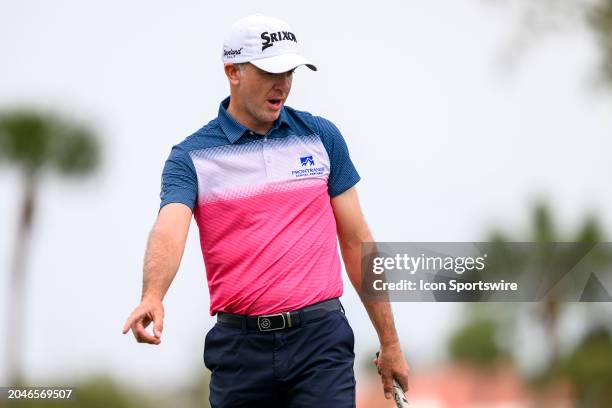 Martin Laird of Scotland gestures after putting at the tenth hole during the third round of Cognizant Classic in The Palm Beaches at PGA National...