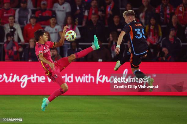 Anthony Markanich of St. Louis City SC defends against Mitja Ileni of New York City FC during the first half at Citypark on March 2, 2024 in St...