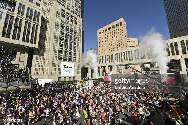 Runners are seen during the departure of the Tokyo Marathon on March 3 in Tokyo, Japan.